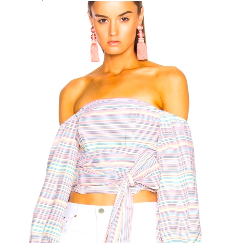 NICHOLAS Rainbow Stripe Off Shoulder Wrap Top in Multi Size 6